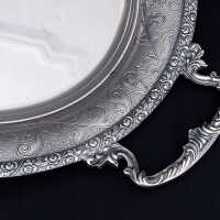 Large oval tray with floral decoration in silver from Italy around 1970