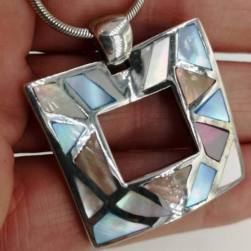 Vintage Abalone Shell Mosaic Pendant in 925/- Silver