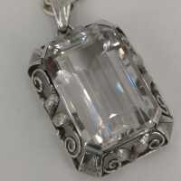 Art Nouveau pendant with chain and an imposing rock crystal
