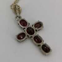 Antique cross pendant with garnet stones and long chain