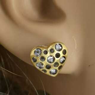 Antikschmuck für Damen - Annodazumal Antikschmuck: Vintage Herzohrstecker in Gold mit Diamanten kaufen