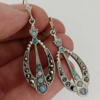Antikschmuck für Damen - Annodazumal Antikschmuck: Jugendstil Ohrringe aus Silber mit Opalen und Markasiten kaufen