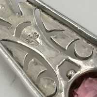 Jugendstil Stabbrosche aus Silber mit rosa Turmalin und Markasiten
