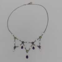 Victorian Suffragette Necklace in Silver and Gemstones