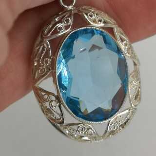 Antikschmuck für Damen - Annodazumal Antikschmuck: Art Deco Anhänger in Silber mit blauem Glasstein kaufen