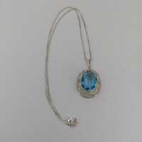 Art Deco pendant in silver with sky blue glass stone
