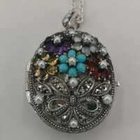Exquisites Vintage Medaillon aus Silber mit zahllosen Edelsteinen