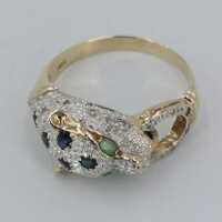 Vintage panther ring in gold with sparkling gemstones