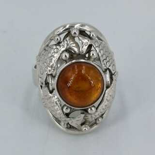 Antik Fischland Bernstein Amber Ring 835er echt Silber Natur high quality Baltic Georg Kramer 60er 70er