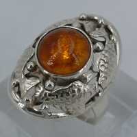 Vintage Fischland amber ring in silver