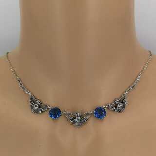 Antikschmuck für Damen - Annodazumal Antikschmuck: Zarte Halskette in Silber mit Schmucksteinen kaufen