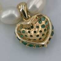 Vintage Perlenkette mit Smaragdherz in Gold