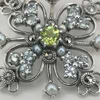 Griechisches Kreuz Halskette in Silber mit Edelsteinen und Perlen