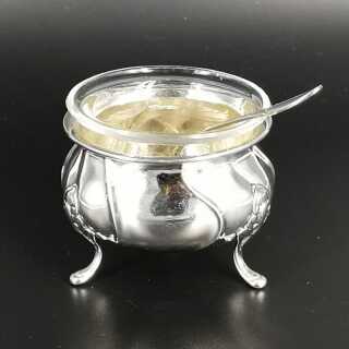 Antikes Silber - Annodazumal Antikschmuck: Antike Gewürzschale in Silber mit Glaseinsatz kaufen