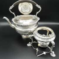 Große Teekanne mit Rechaud aus 925er Sterling Silber