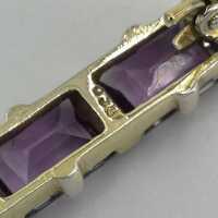 Art Deco bar brooch in gold-plated silver with amethysts