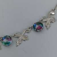 Vintage Halskette aus Silber, besetzt mit leuchtenden Rheinkieselsteinen
