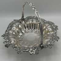 Antique silver-plated bowl with vine leaf and grape decoration