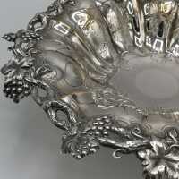Antique silver-plated bowl with vine leaf and grape decoration