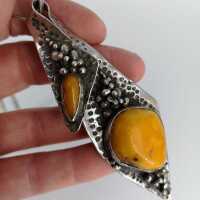 Abstract boho style amber pendant in silver