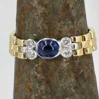 Vintage gold chain ring with sapphire and diamonds