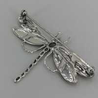 Vintage silver dragonfly brooch with enamel and marcasites