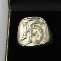 Magnificent mens statement signet ring in yellow and white gold