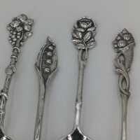 Set von sechs Jugendstil Mokkalöffeln aus 800er Silber