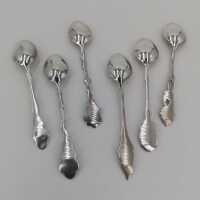 Set von sechs Jugendstil Mokkalöffeln aus 800er Silber