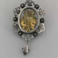 Magnificent silver pendant of the historicism with tourmaline & enamel around 1880