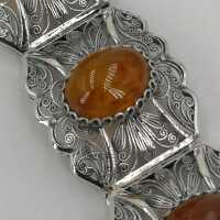Vintage filigranes Damenarmband aus Silber und Bernsteinen