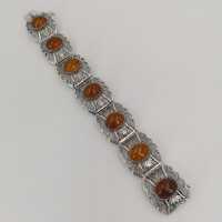 Vintage filigree ladies bracelet in silver and amber