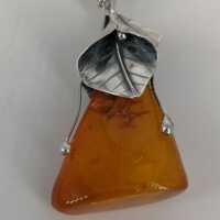 Unique vintage pendant in silver and amber from the 1970s