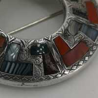 Antique Scottish brooch made of silver and cut agates