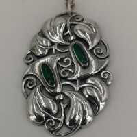Large Art Nouveau pendant in silver with chrysoprase