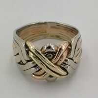 Vintage gold puzzle ring with eight interlocking elements