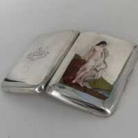 Antique silver cigarette case with fine enamel painting