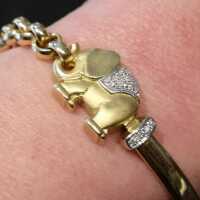 Vintage elephant bracelet in 585 yellow gold and diamonds