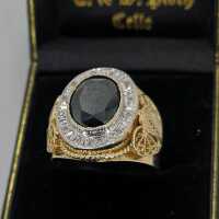 Vintage Schmuck in Gold - Annodazumal Antikschmuck: Herrenring aus Gold mit einem schwarzen Turmalin und Diamanten kaufen  