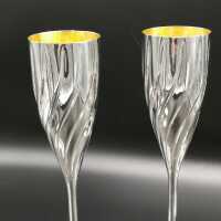 Exquisite set of six vintage champagne or prosecco flutes made from 800 silver