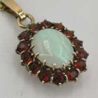 Vintage gold necklace with white full opal and garnet stones