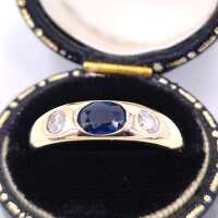 Vintage band ring in 585/- yellow gold with a sapphire and diamonds