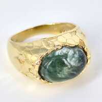 Vintage ring in 375 yellow gold with an oval moss agate