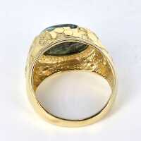 Vintage ring in 375 yellow gold with an oval moss agate