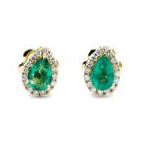 Exceptional vintage ear studs in yellow gold with emeralds and diamonds