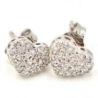 Enchanting vintage heart-shaped stud earrings in white gold with diamonds