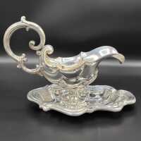 Antique pair of sauce boats in 800 silver in neo-rococo style