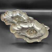 Antique pair of sauce boats in 800 silver in neo-rococo style