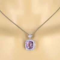 Elegant pendant in white gold with a kunzite and diamonds