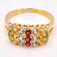 Magnificent harem ring in 375 yellow gold with radiant gemstones